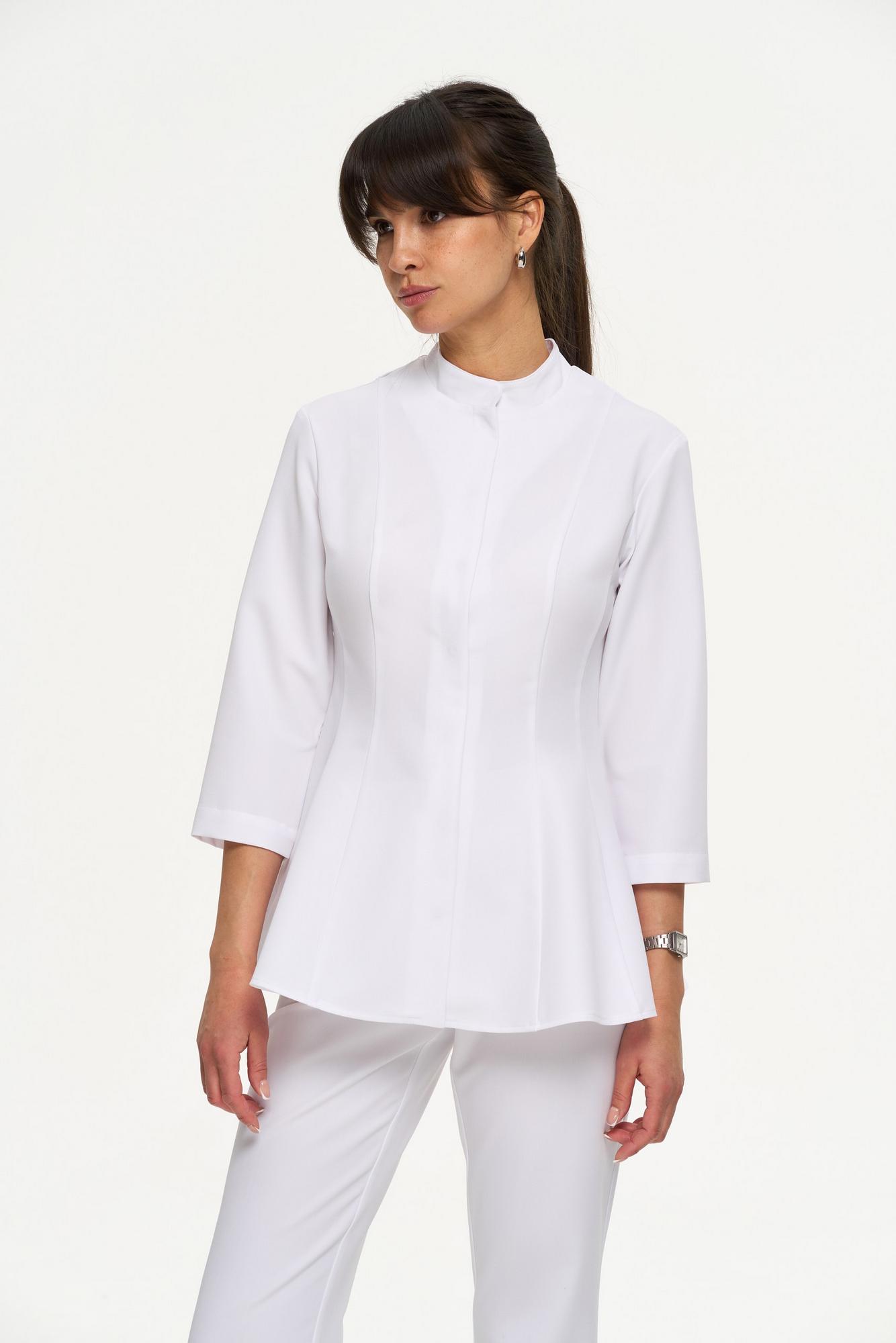 Блуза с баской с рукавом 3/4 белая KL 229