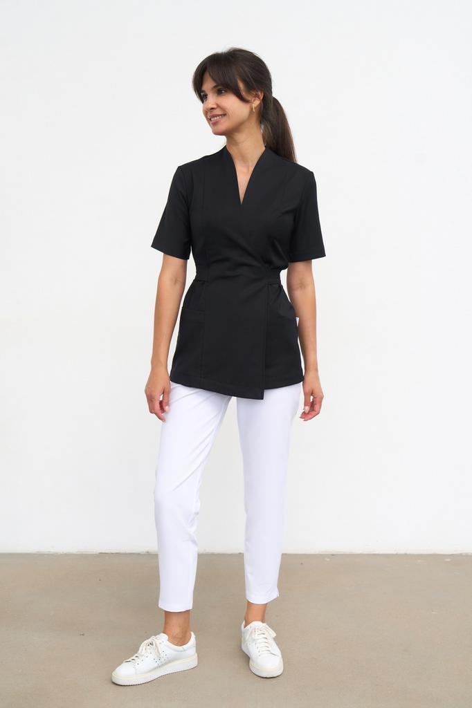 Хирургическая блуза на запахе с поясом черная KL 210