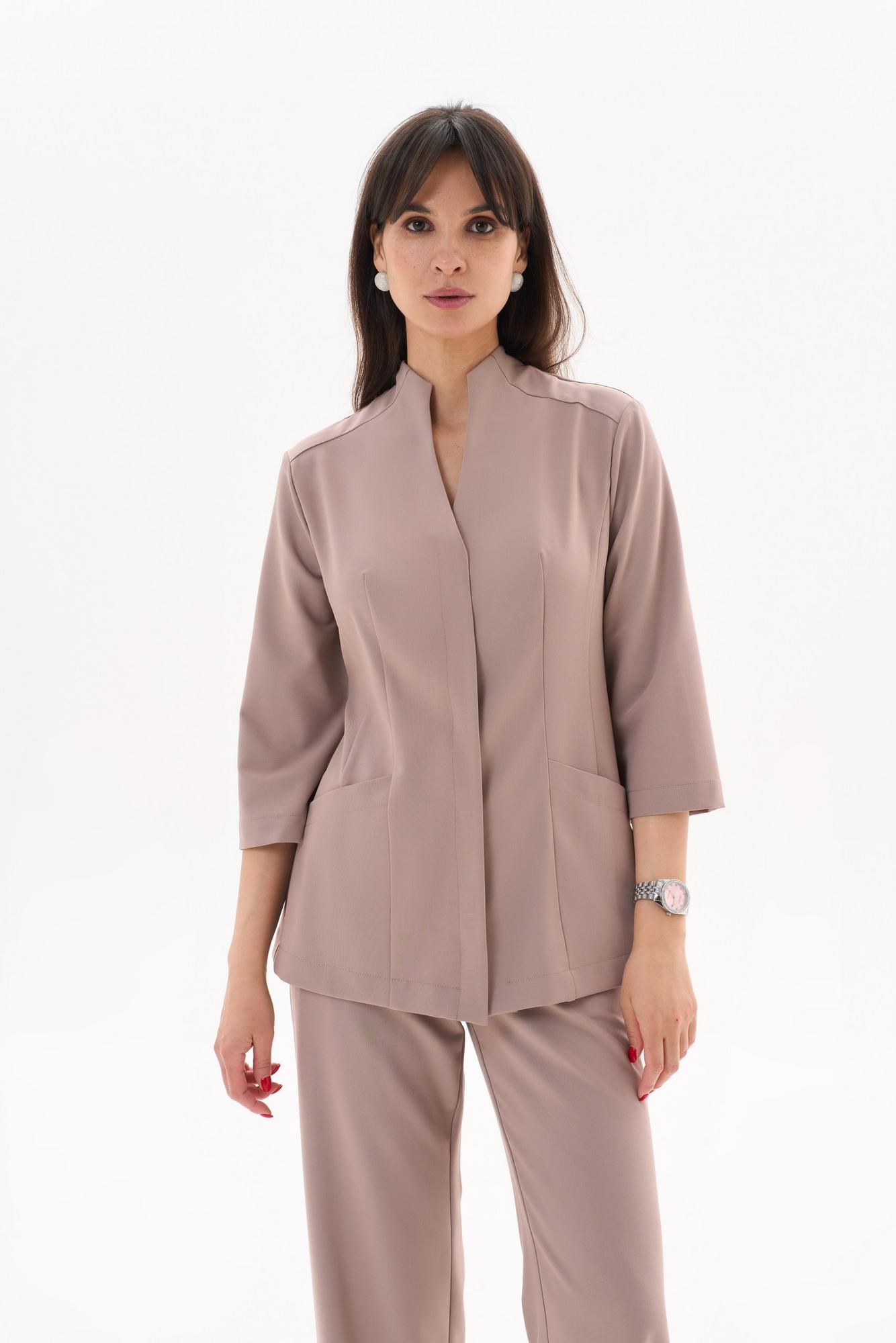 Блуза с воротником-стойкой с рукавом 3/4 мокко KL 231