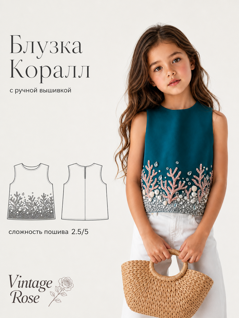 Выкройка - Блузка Коралл с ручной вышивкой