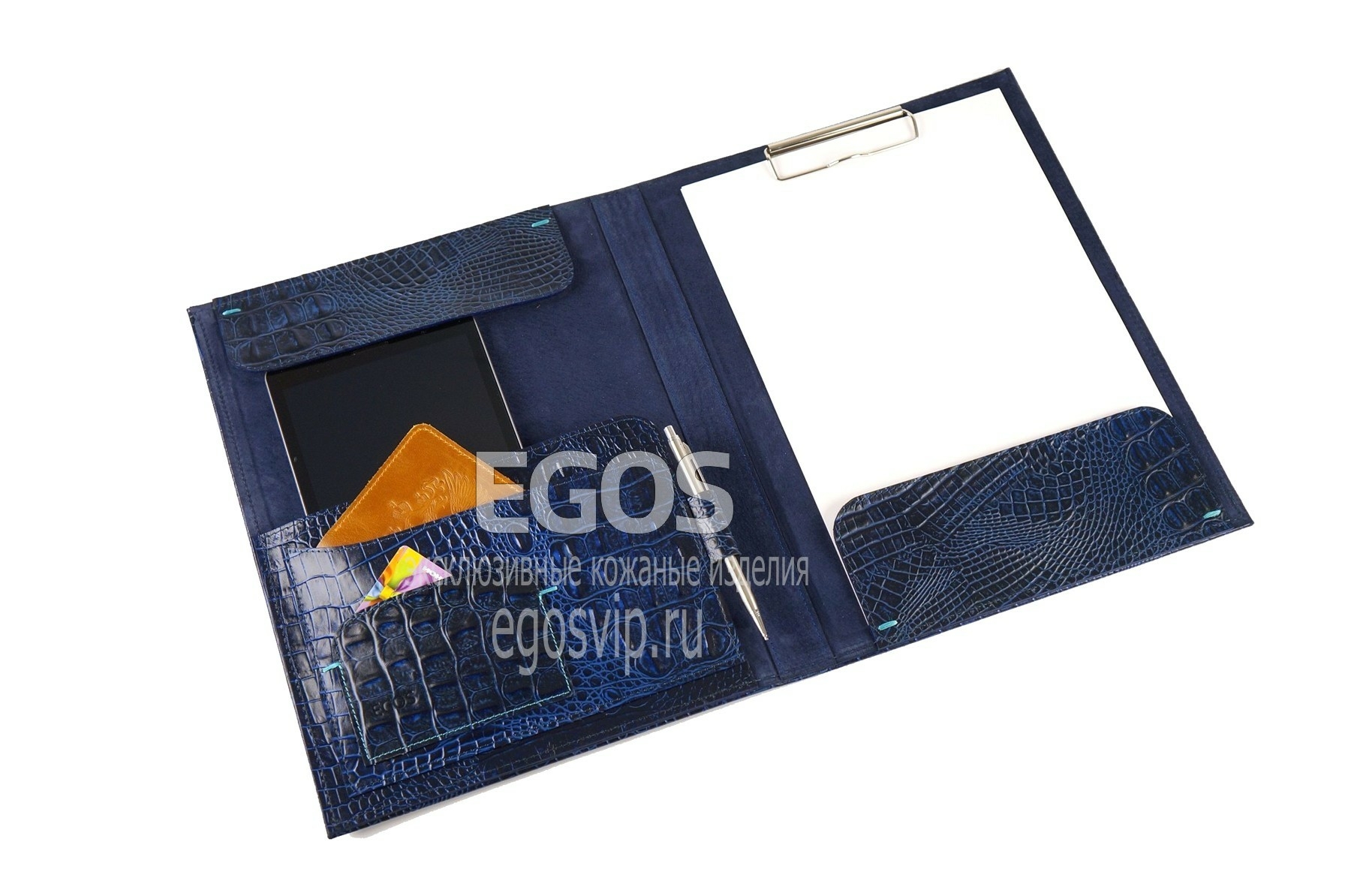 EGOS дорогая папка для руководителя из синей натуральной кожи
