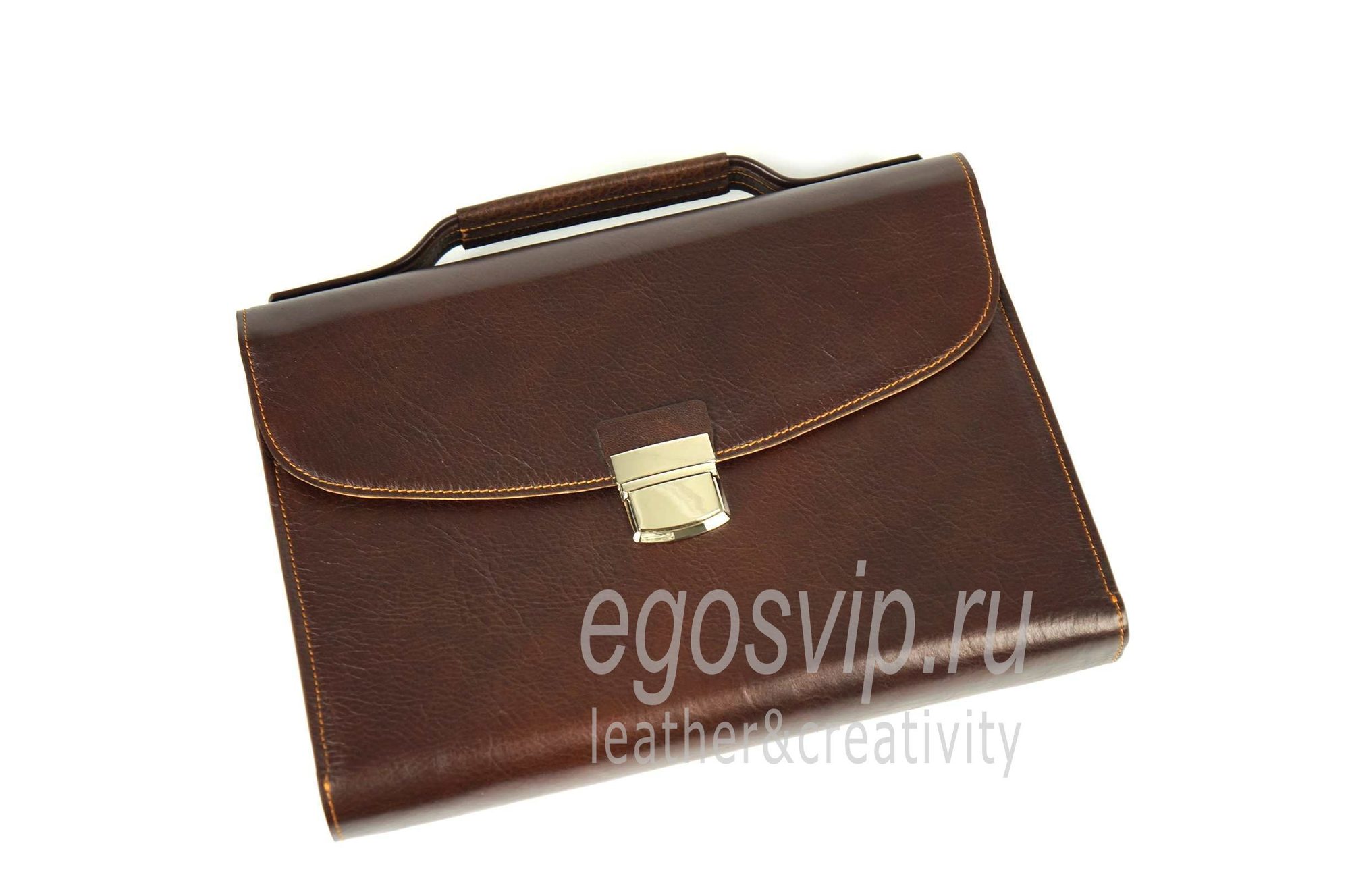 Кожаная папка-портфель на кожаной подкладке / модель 913-01 коньяк