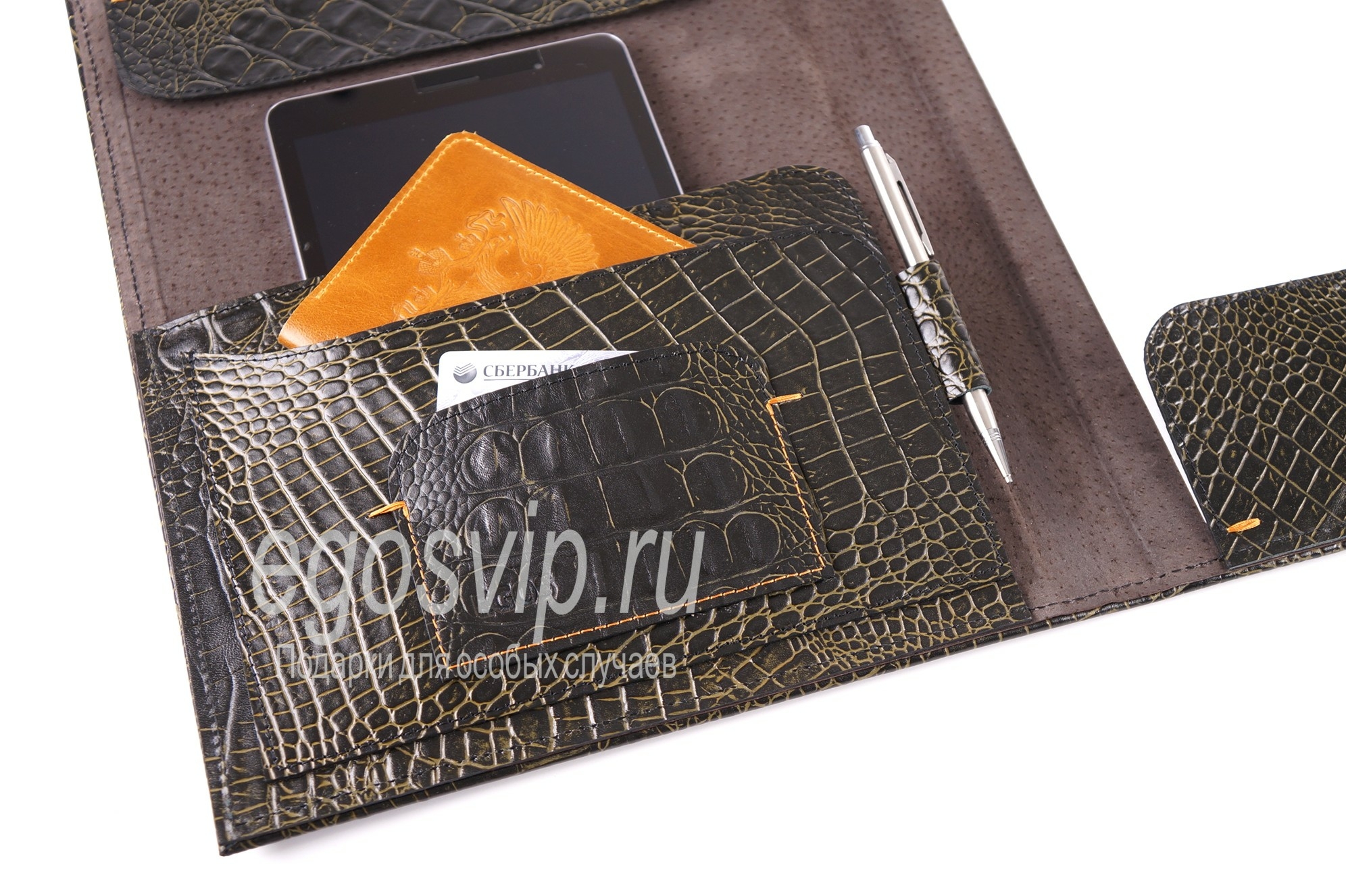 кожаная папка с твердым переплетом /кожевенная мастерская EGOS