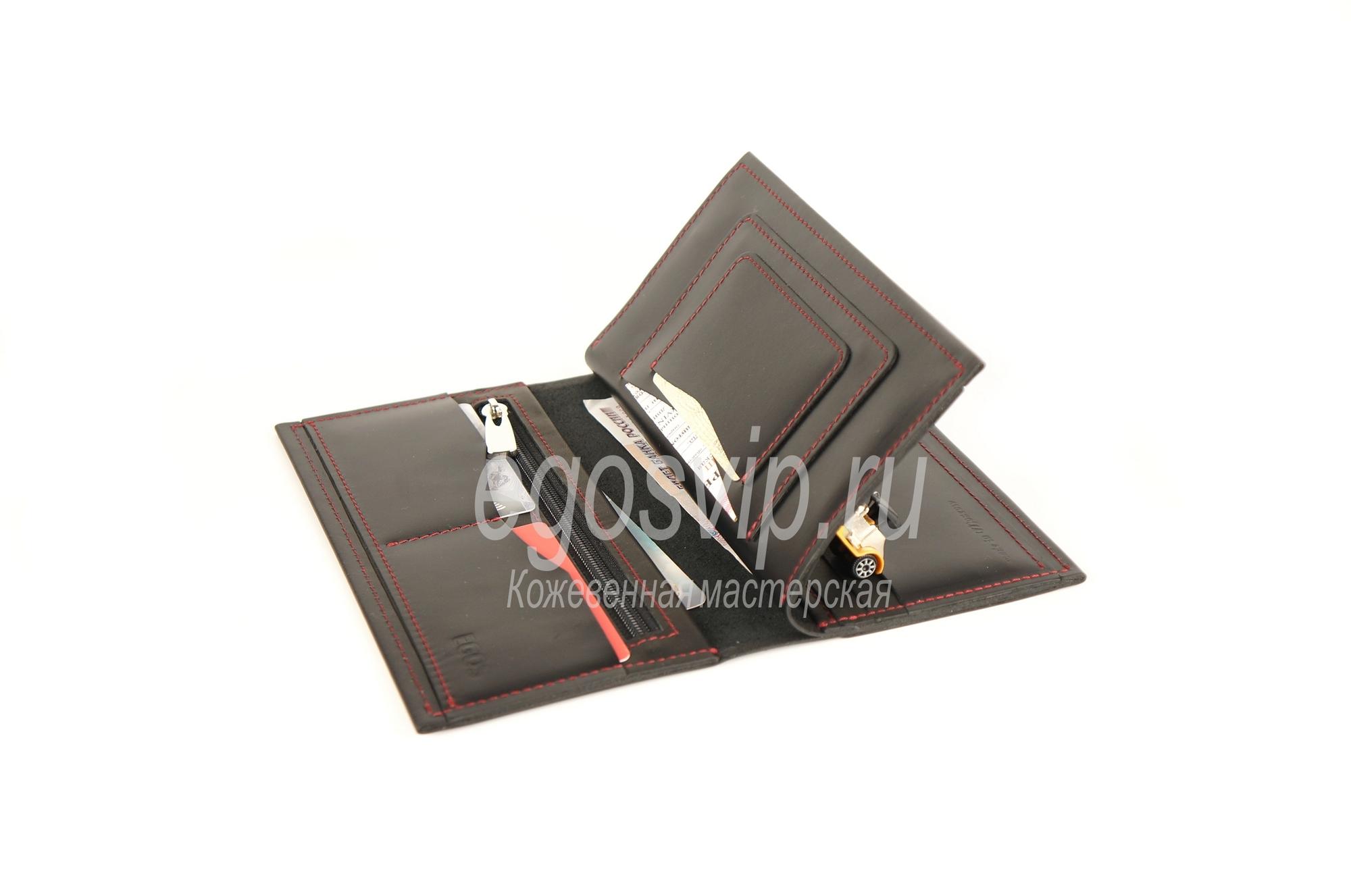 Кожаный клатч кошелек 21 карман / для денег, карт и документов / модель 83 черный