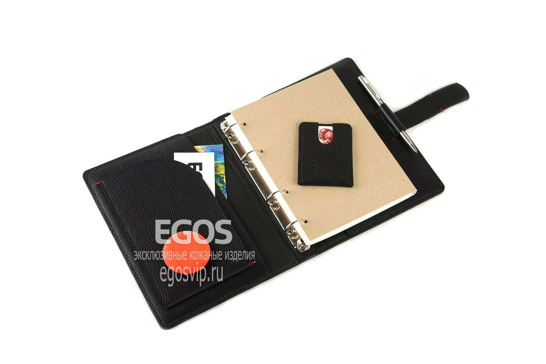 Черный кожаный ежедневник на кольцах EGOS
