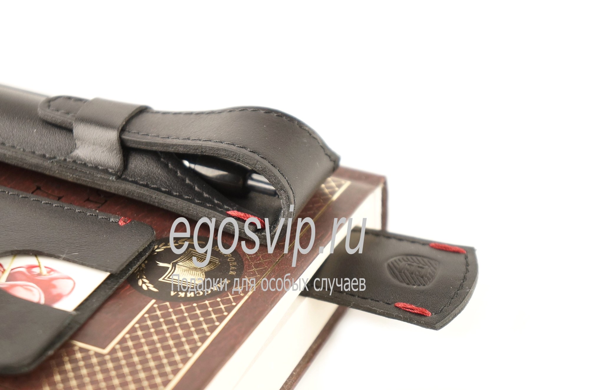 ПОДАРОЧНЫЙ НАБОР №6 -  кожаный футляр для ручки, брелок, закладка в книгу, картхолдер / черный