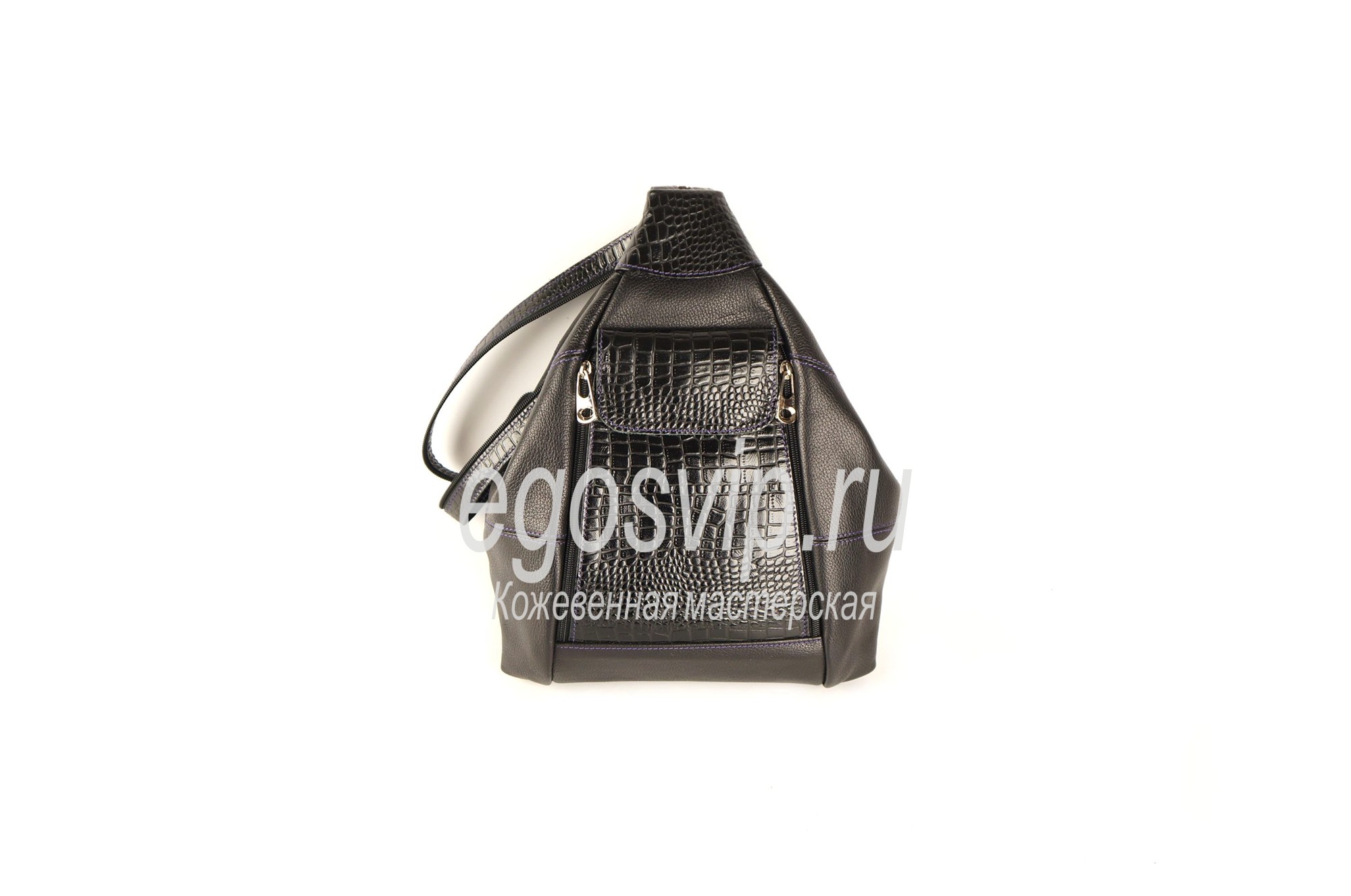 Женский кожаный рюкзак трансформер / модель 33 черная кожа+крокодил