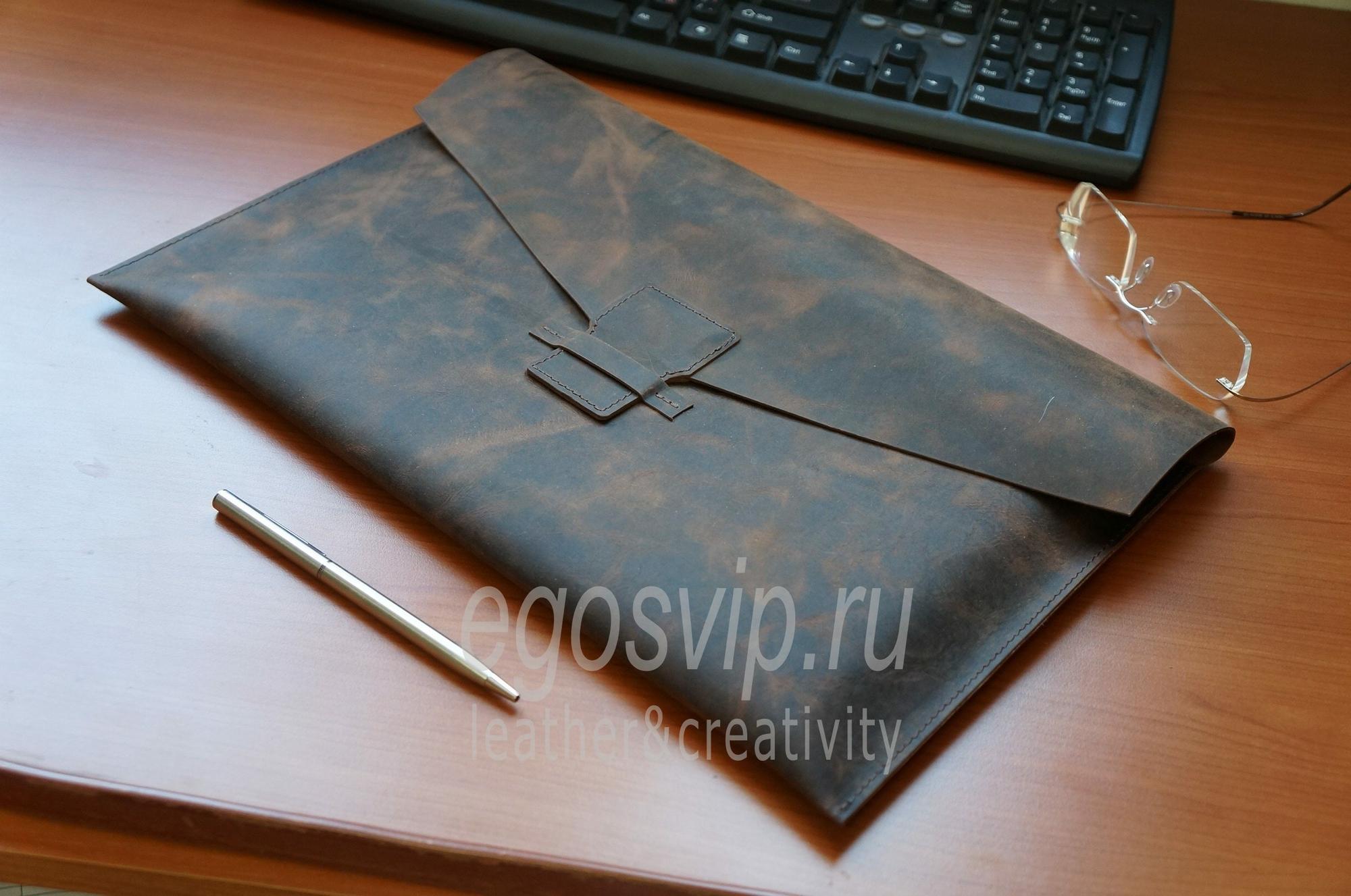 Кожаная папка-чехол для ноутбука / папка для бумаг / модель 90-06 коричневый