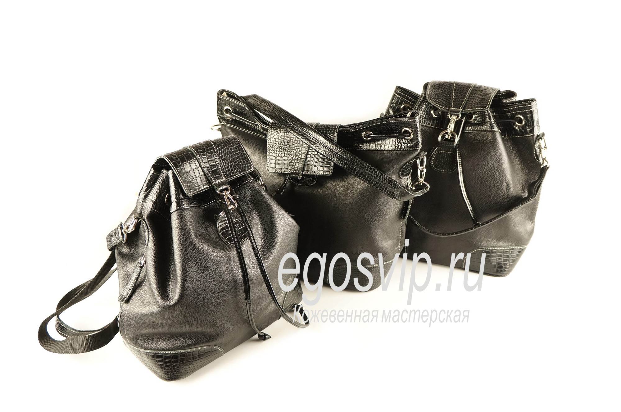 Женская кожаная сумка трансформер 3 в 1  / модель 31 черный