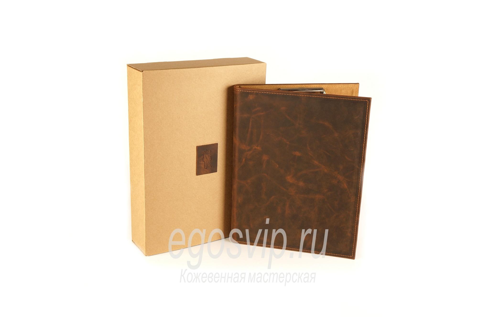 Кожаная папка с карманами и зажимом для бумаг /модель 95 Крейзи Хорс