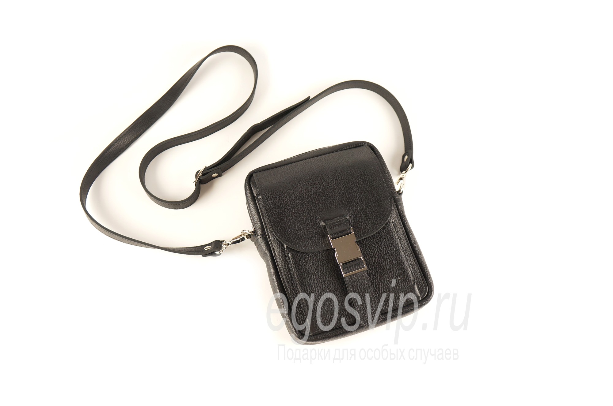 Мужская кожаная сумка через плечо / модель 78  черная