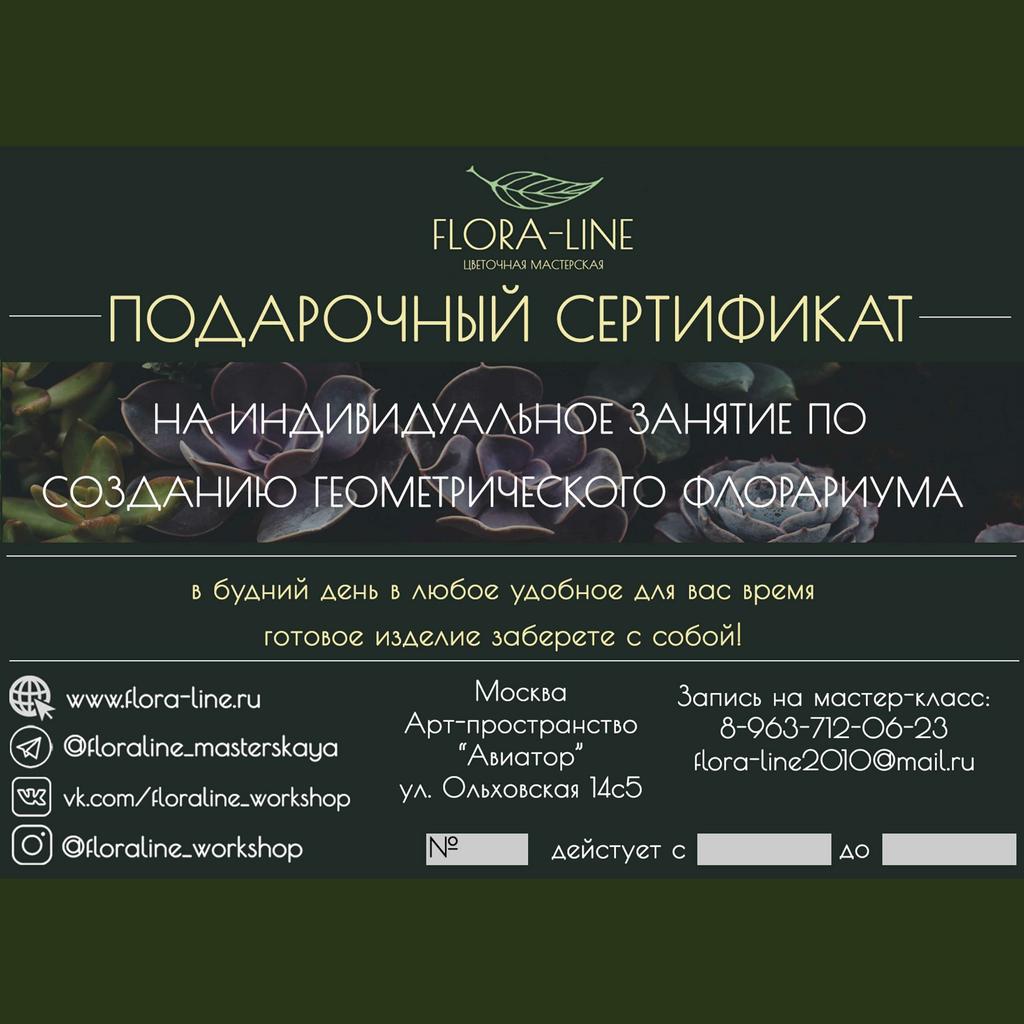 Сертификат на индивидуальный мастер-класс по созданию геометрического флорариума