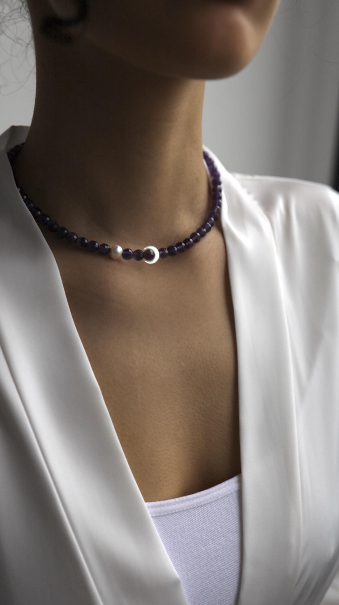 Amethyst Moon Necklace | Колье из аметиста с перламутром