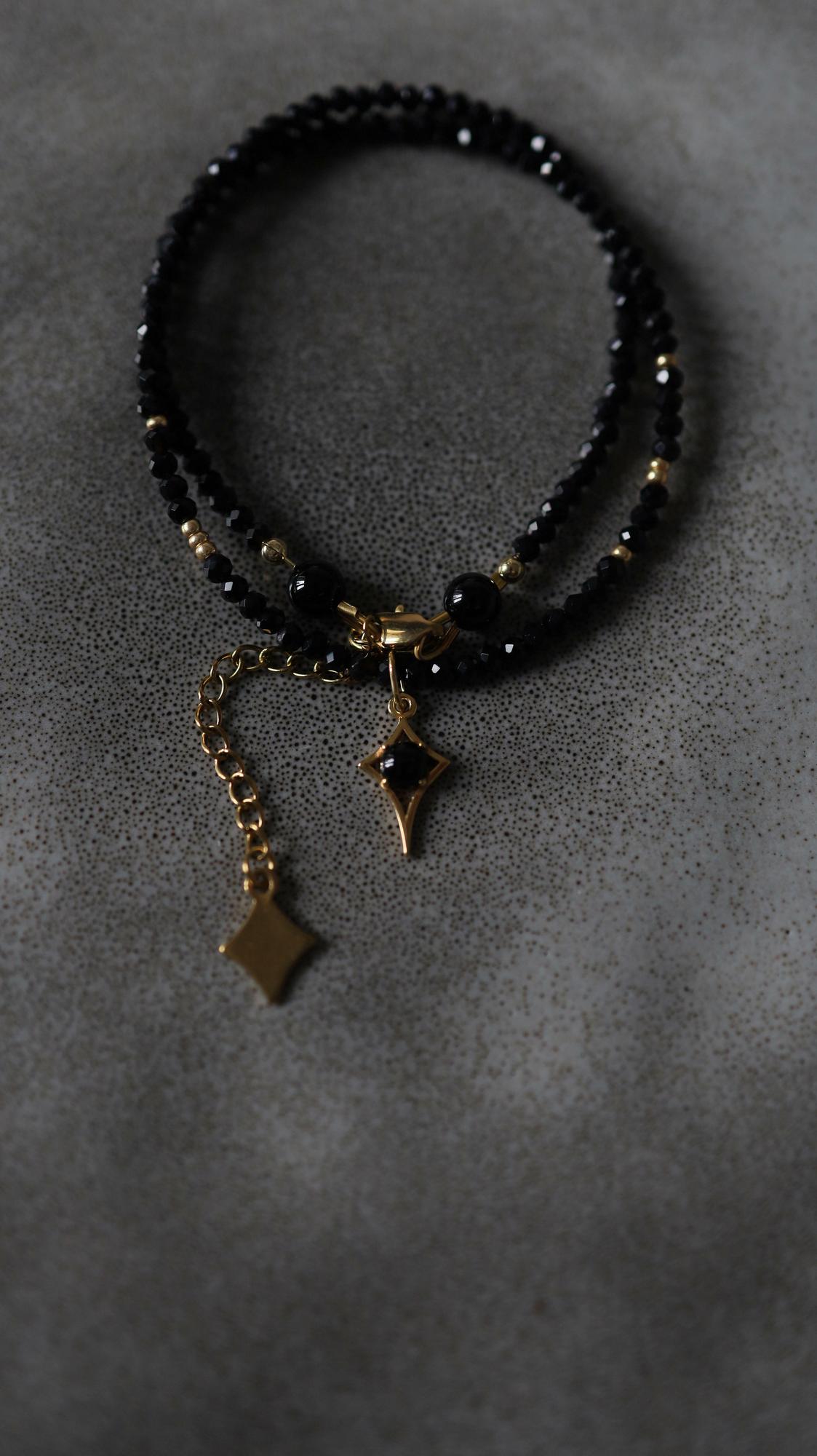 Black Agate Sunny Star Necklace I Колье Путеводная звезда с агатом