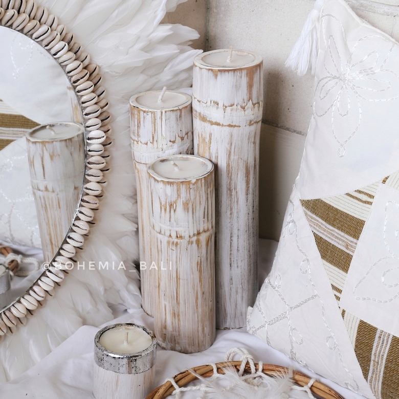 Подсвечник из бамбука белый