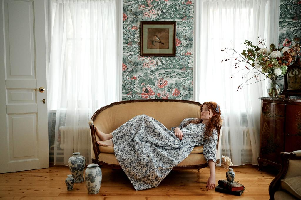 Хлопковое платье "Голубые розы"/ Cotton dress "Blue roses"