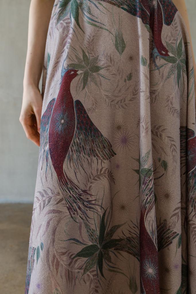 Юбка из дикого шелка с принтом Феникс /Wild Silk Skirt Phoenix