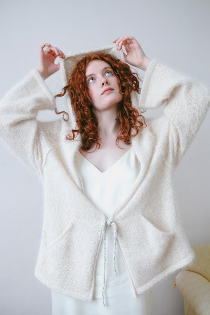 Кардиган с капюшоном из ангоры «Сливочный»