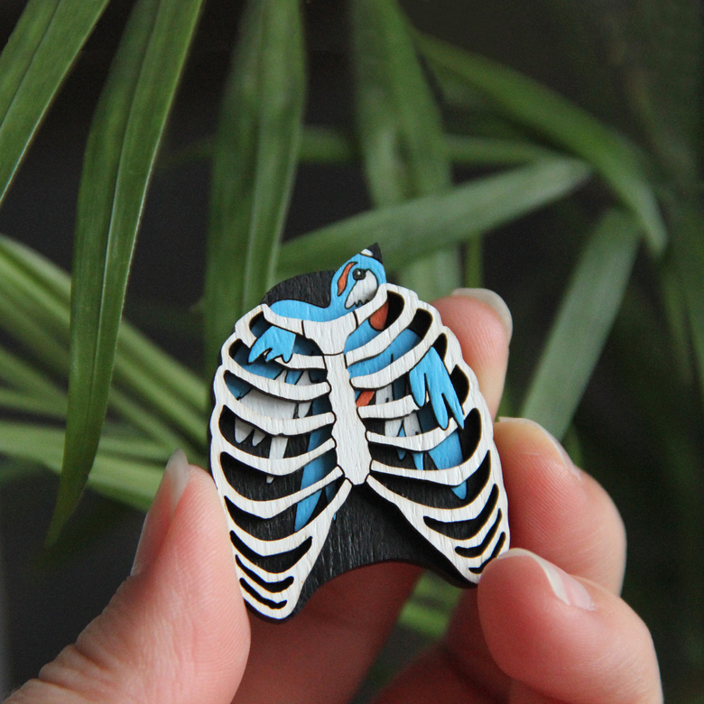 Брошь "ПТИЦА В КЛЕТКЕ"