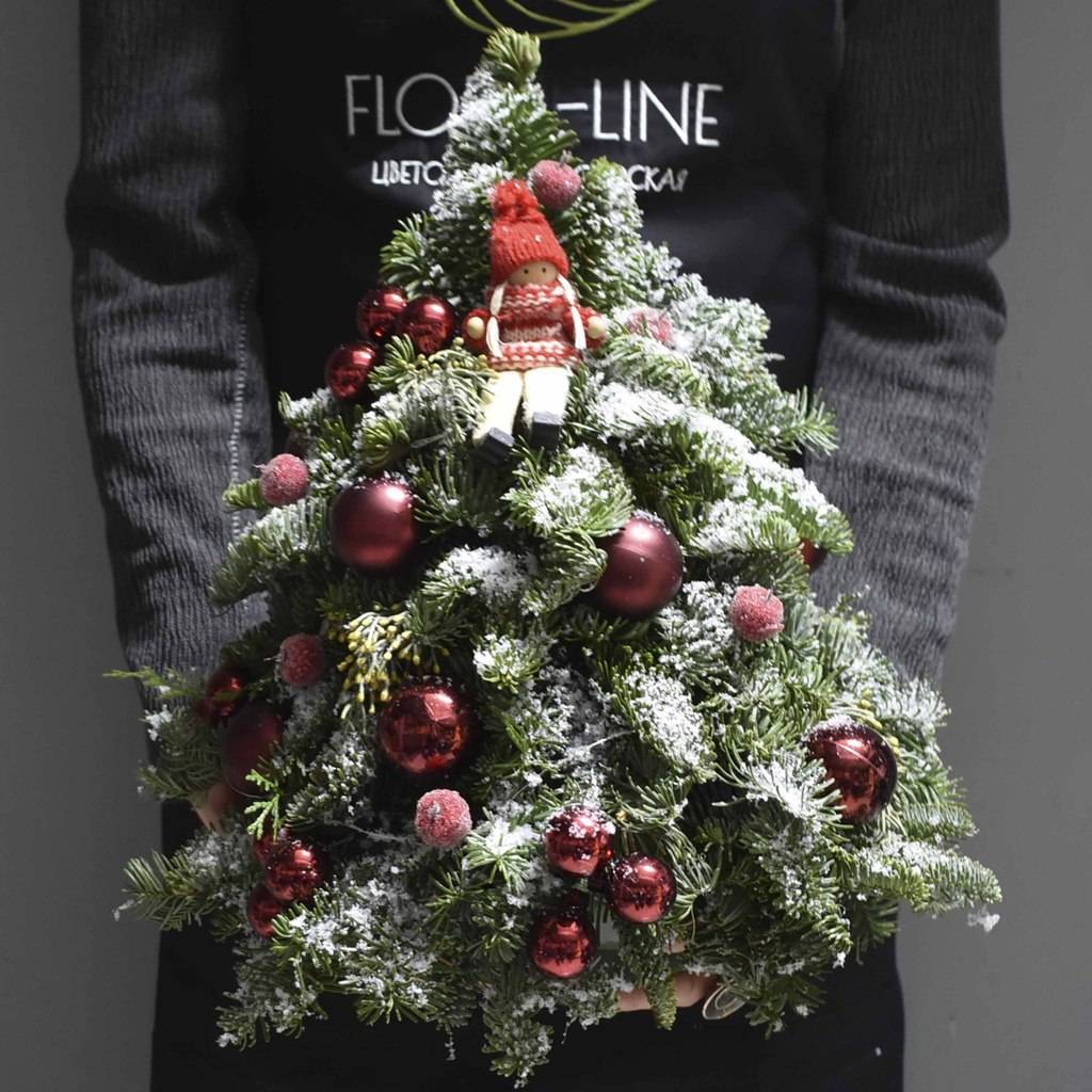 Красная елка из живой хвои на Новый Год