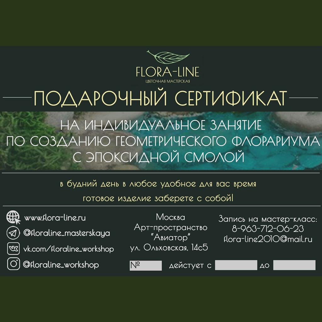 Сертификат на индивидуальный мастер-класс по созданию геометрического флорариума с эпоксидной смолой