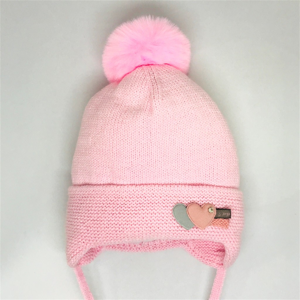 Шапка с завязками "Сердечки" 0-3 мес (38-40 см) - розовый