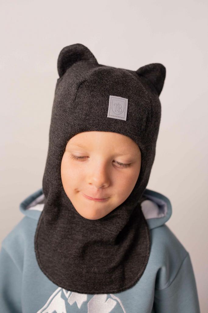 Шапка-шлем зимняя с ушками "HelloBaby" (46, 48 см) - антрацит