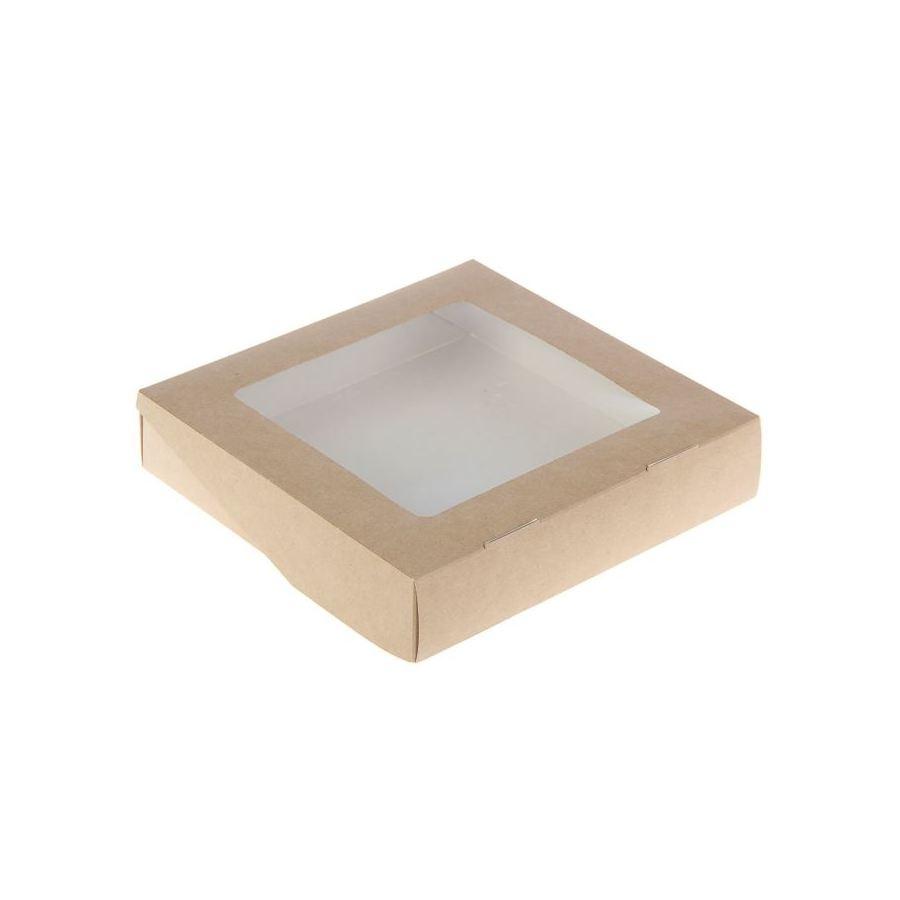 Подарочная коробка крафт с прозрачной крышкой 20*20*4 см