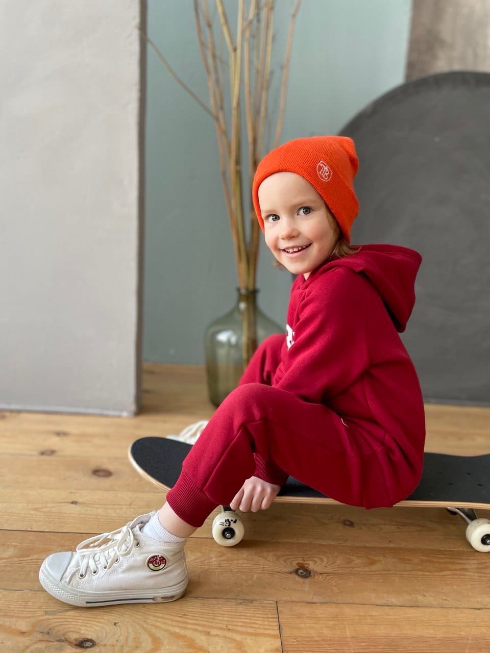 Шапка взрослая Hello,Baby шерсть/акрил - мандарин (от 7 лет и старше)