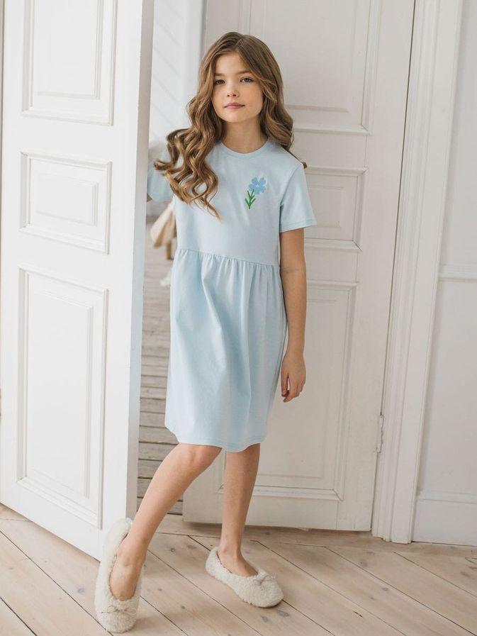 Платье "RNBW" - р.92, 134 - голубой / вышивка