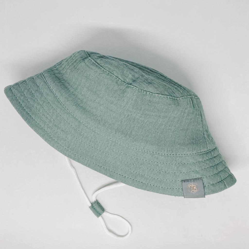 Панама "Hello,Baby" с завязками из муслина  (р. 46-54) - шалфей