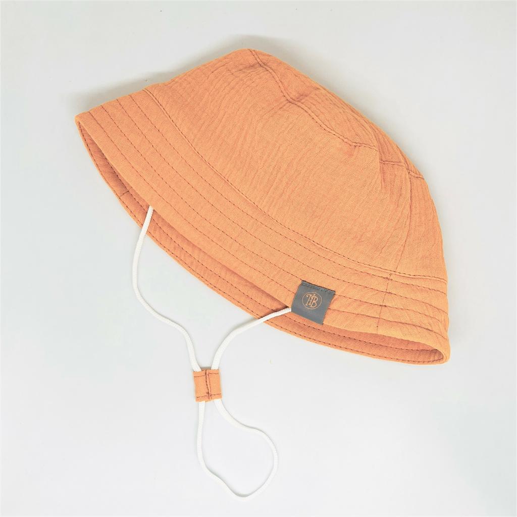 Панама "Hello,Baby" с завязками из муслина  (р. 46-54 см) - горчичный