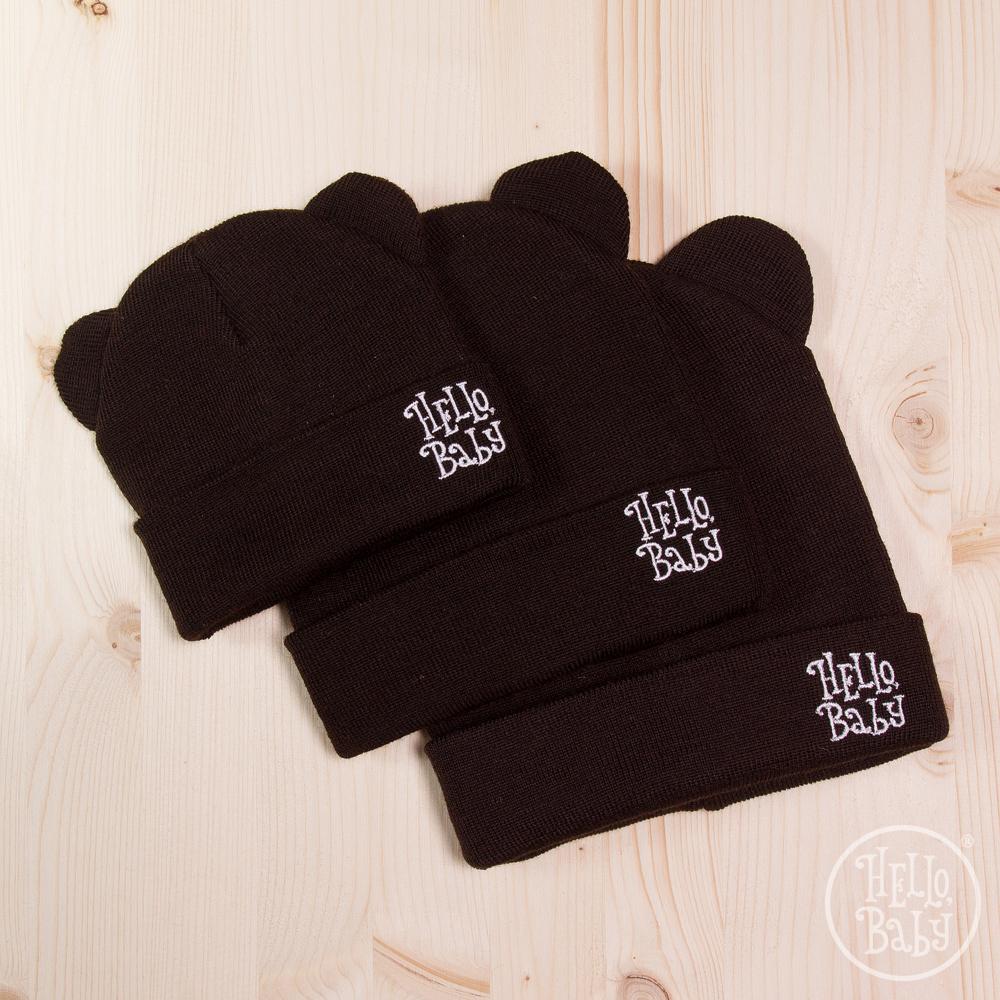 Шапка с ушками "HelloBaby" шерсть/акрил р. 0/6 мес -LIGHT- цвета разные