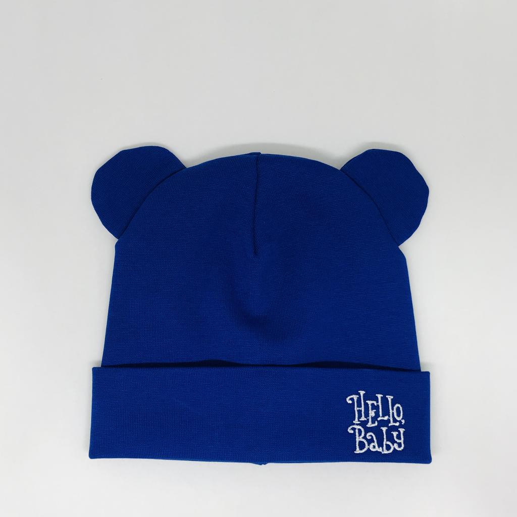 Шапки хлопковые Hello,Baby р. 6/24 мес - с ушками - василёк