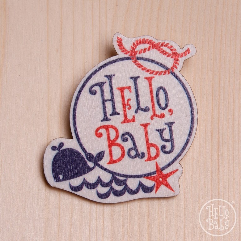 Значок-брошка из дерева "Hello,baby" - принты разные