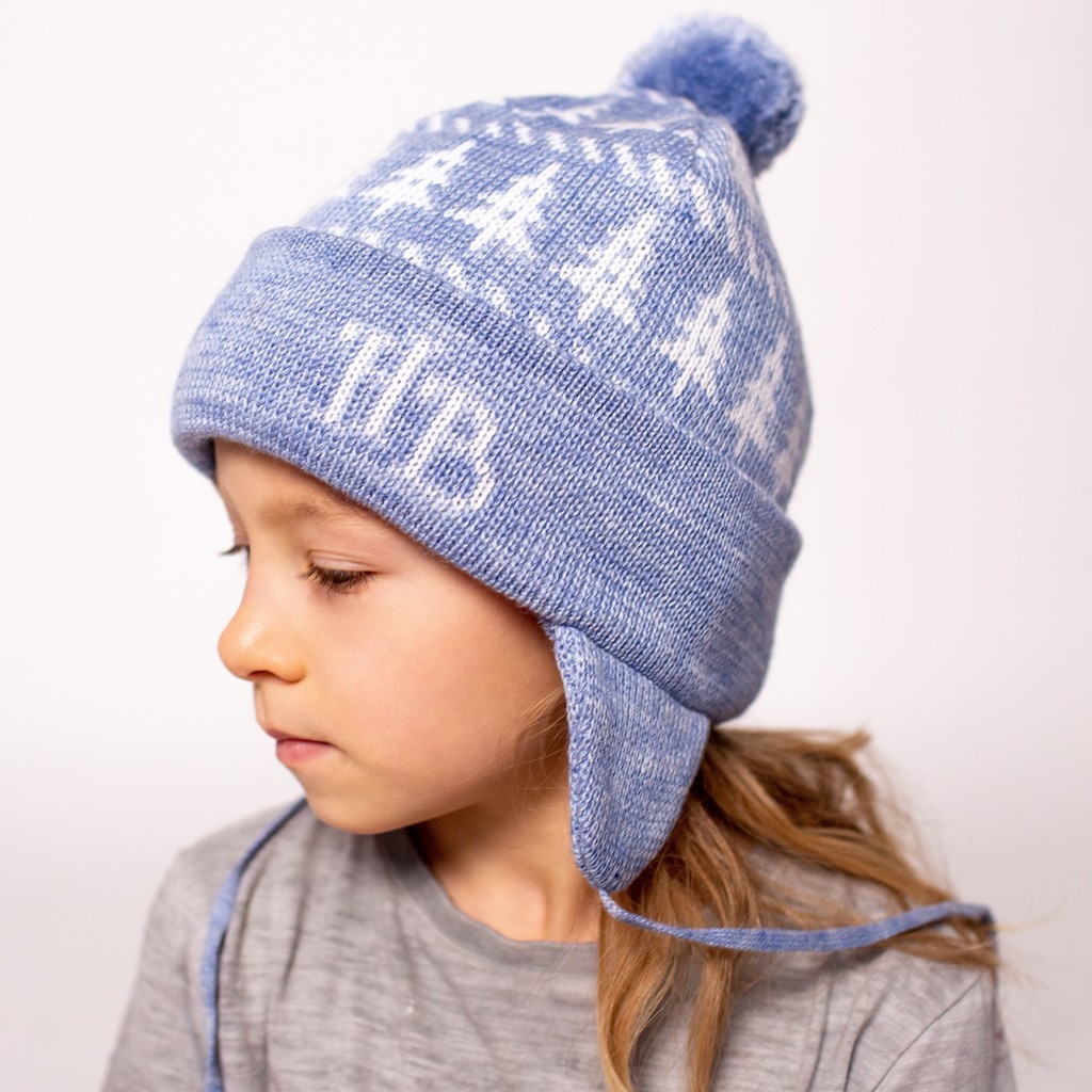 Шапка зимняя "HelloBaby" с помпоном -OLDSCHOOL- (48, 50, 52 см) - голубые елки
