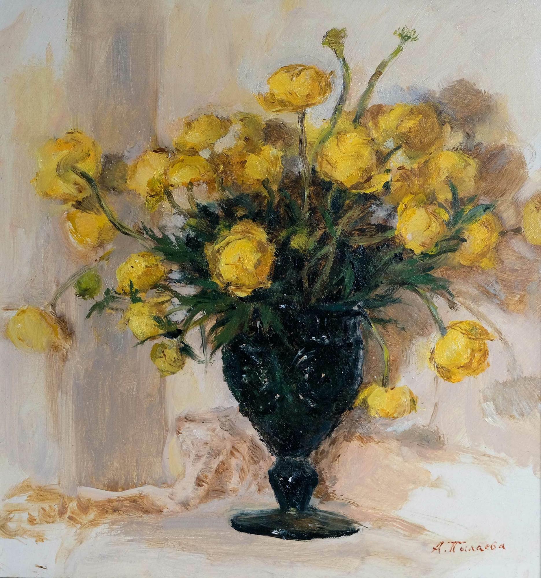 Этюд с купавками в бокале