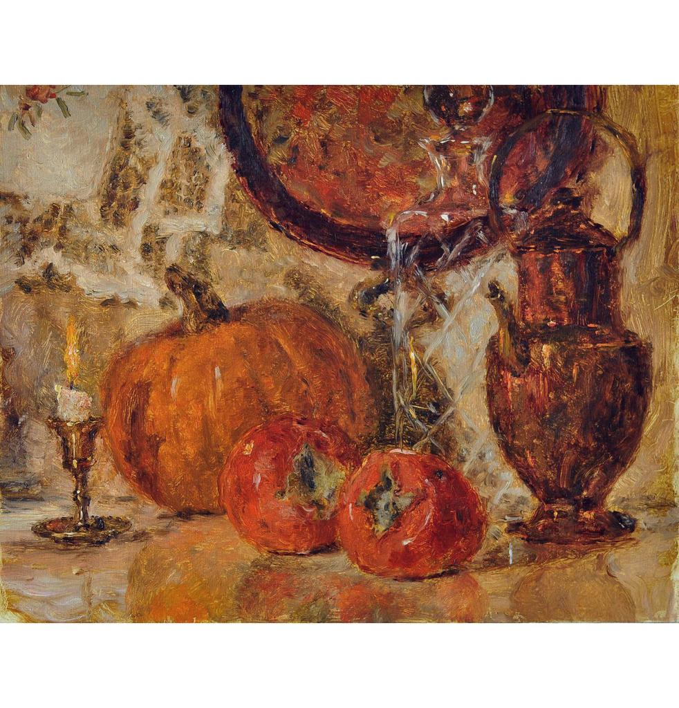 вечерний натюрморт при свечах с хурмой