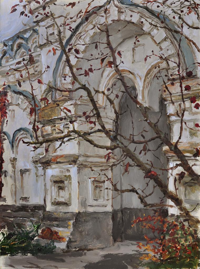 Арка десятинного монастыря осенним днем, Великий Новгород. Этюд