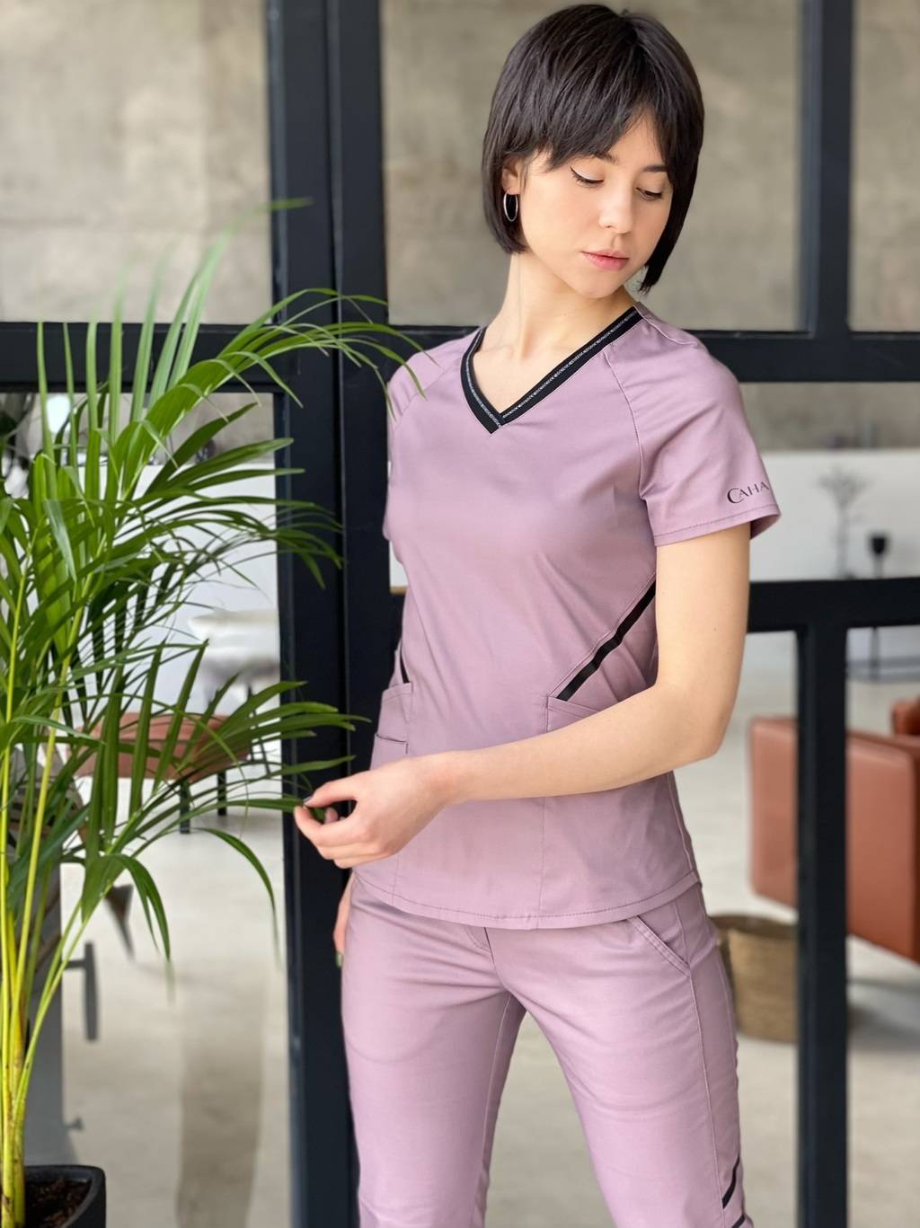 Костюм медицинский женский "Анатомия ",cotton,stretch 5%  пепел. роза