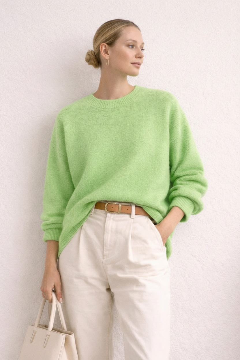 Удлинённый oversize джемпер, лайм