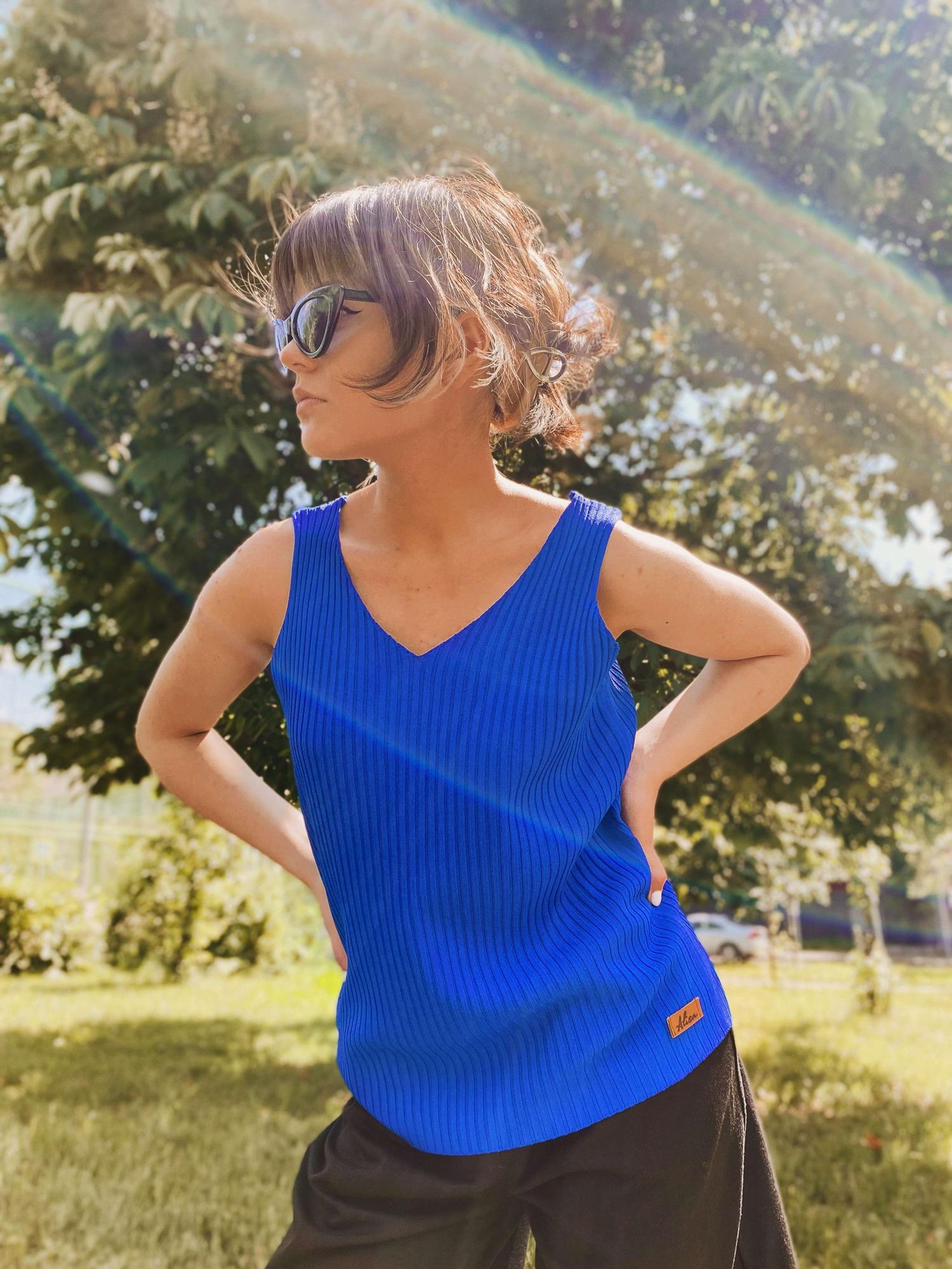 Майка oversize из хлопка, синяя