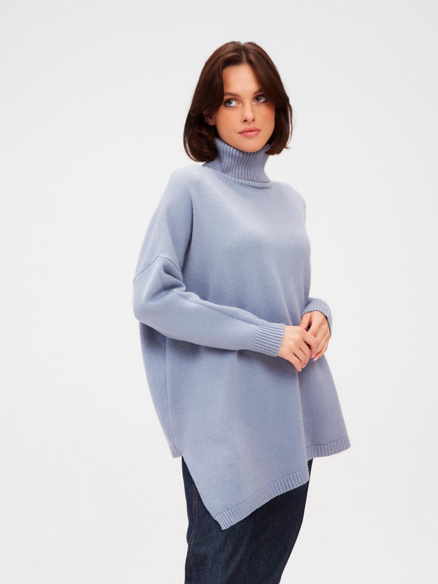 Свитер асимметричный с горлом, серый