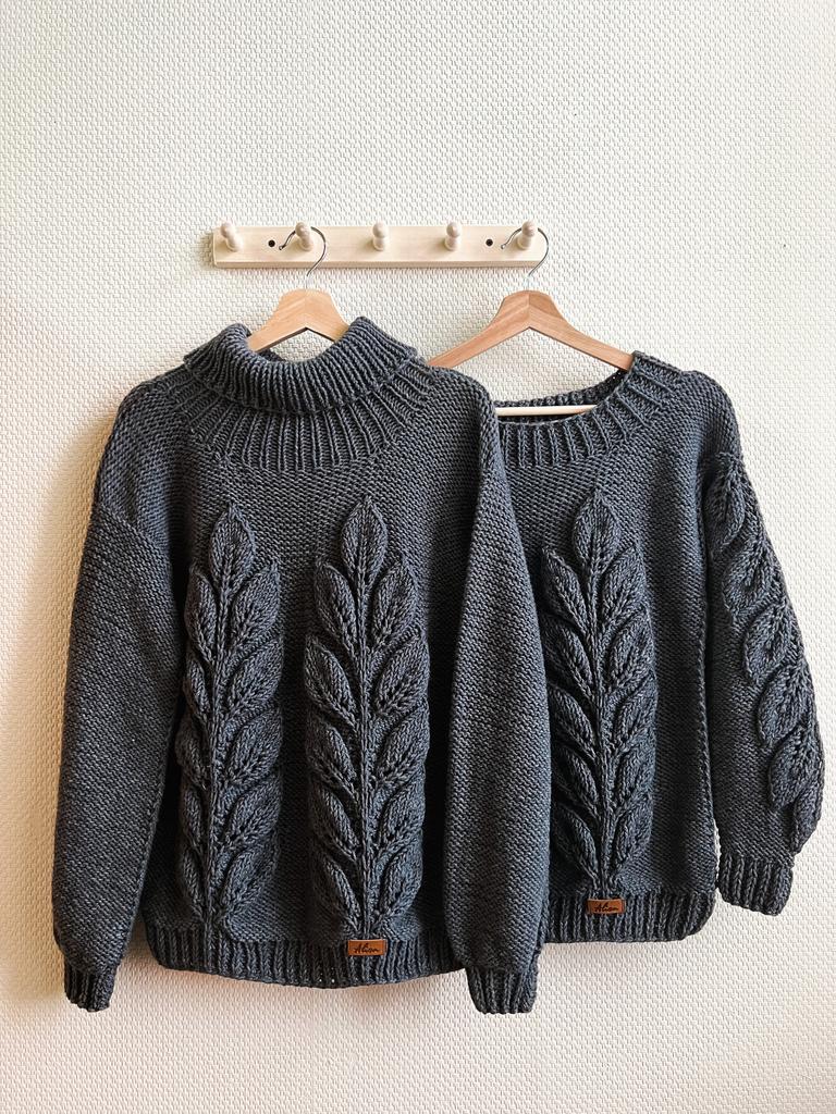 Свитер с листьями, мокрый асфальт