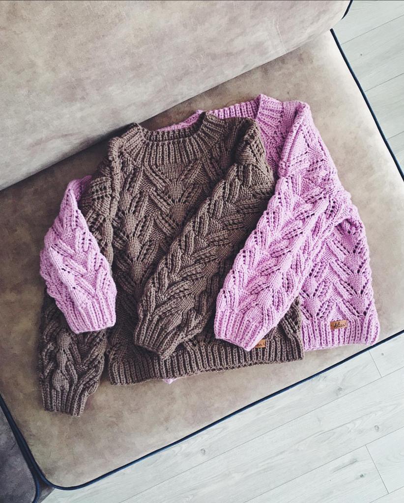 Свитер ажурный, какао/астра