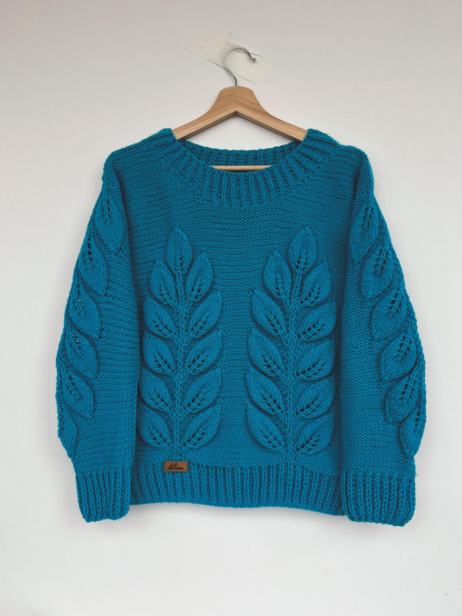 Свитер с листьями, тиффани