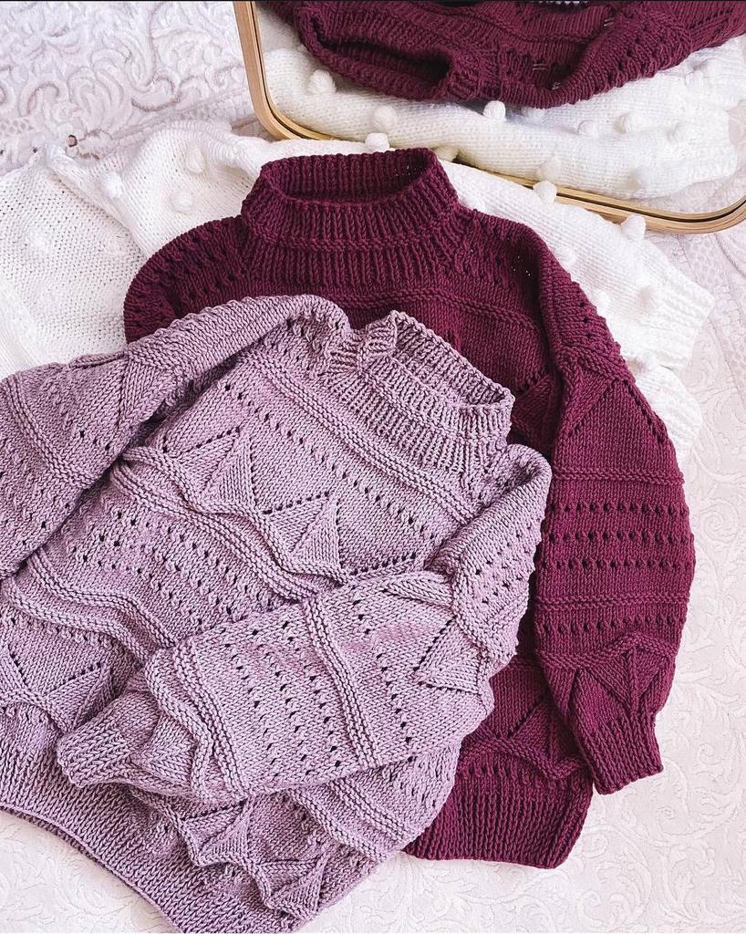 Свитер с ажурный, малиновый