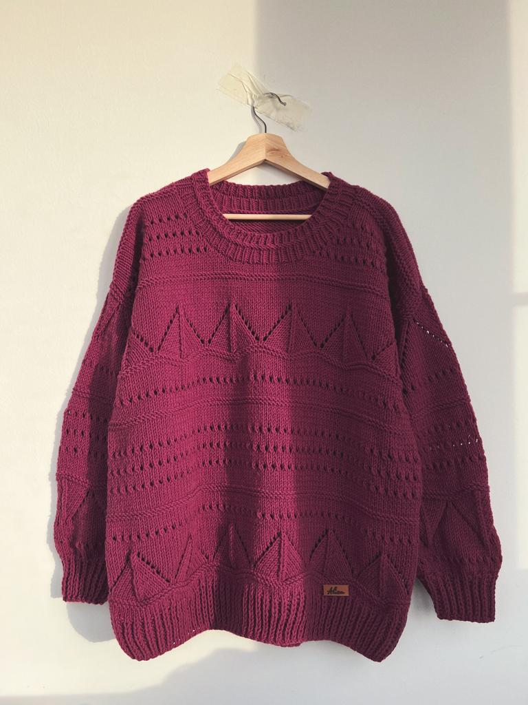 Свитер с ажурный, малиновый