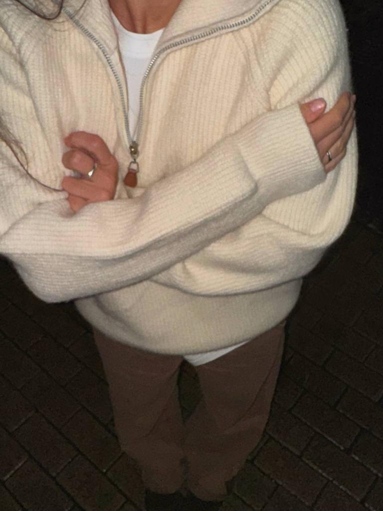 Свитер реглан из мериноса с молнией, молочный