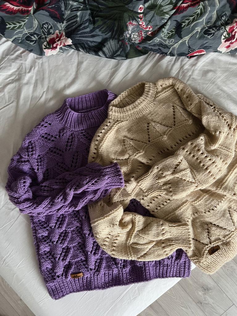 Свитер с ажурный, кремовый